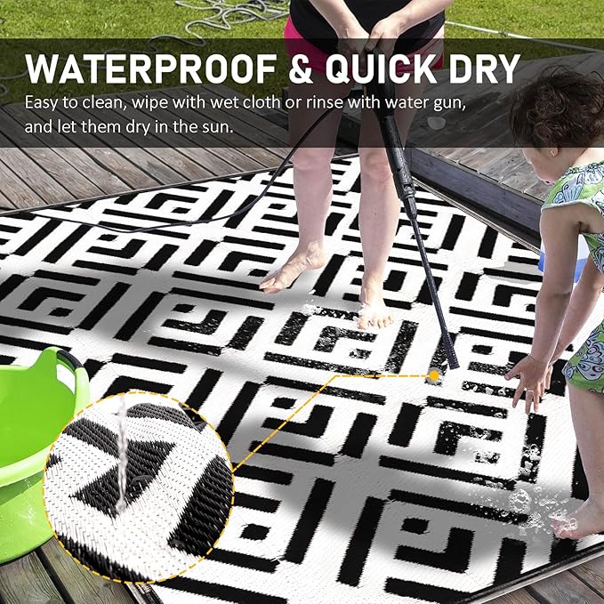 Outdoor Rug 5x8Ft, 16 Colors Plug in 160LEDs Waterproof Outdoor Rug, Waterproof Plastic Reversible Outdoor Straw Rug, Large Area Rug for RV Camping Deck Patio Beach Balcony Backyard Picnic