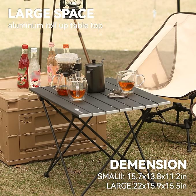 MOON LENCE Folding Outdoor Aluminum Camping Table Portable Ultralight Compact Backpacking Travel Table for Beach, Picnics, Hiking (Black, Middle)