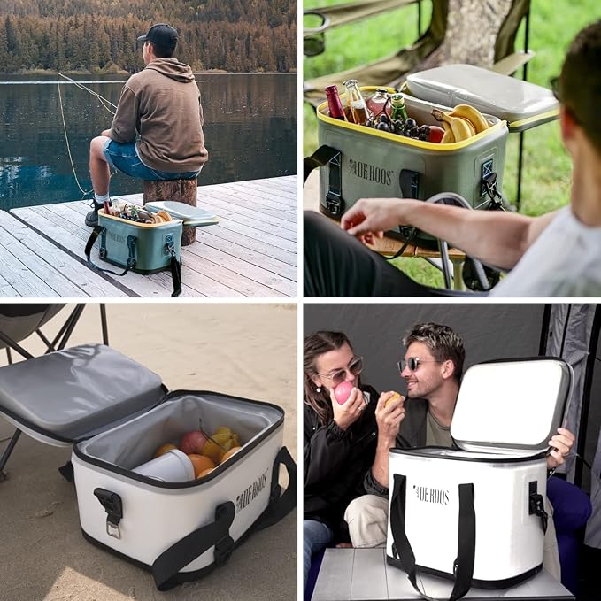 DEROOS 18/27/35Cans 72-Hours Soft Cooler Bag Leak-Proof Soft Pack Cooler Bag Waterproof Insulated Soft Sided Cooler for Hiking, Camping, Sports, Picnics, Sea Fishing, Road Beach Trip