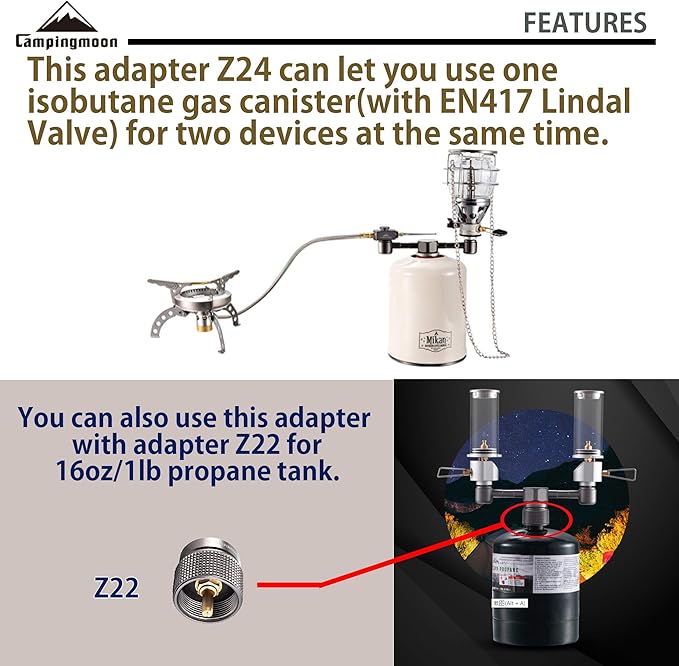 CAMPINGMOON 2 Outlet Adapter for EN417 Lindal Valve Canister Device Camping Lantern Z24