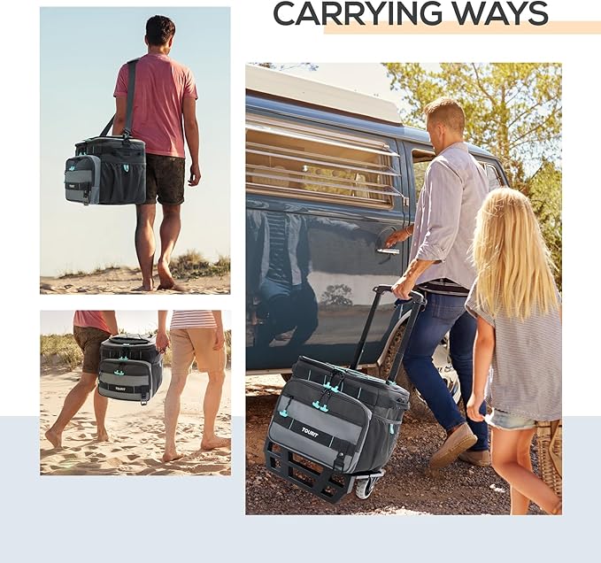 TOURIT Collapsible 48-Can Leak-Proof Insulated Rolling Cooler with All-Terrain Cart, Upgraded Fixtures and New Wheels Suitable for Beach, Picnic, Shopping