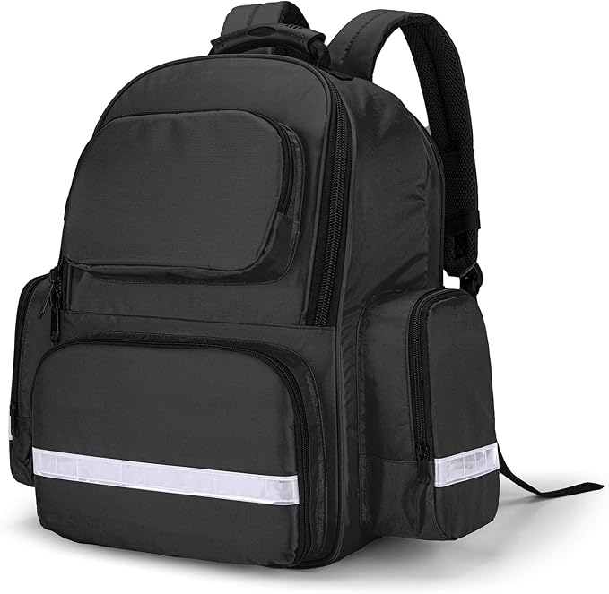 Trunab First Responder Bag Trauma Backpack Empty, Medical Emergency Kits Storage Jump Bag Pack for EMT, EMS, Police, Firefighters, Safety Officers, Black