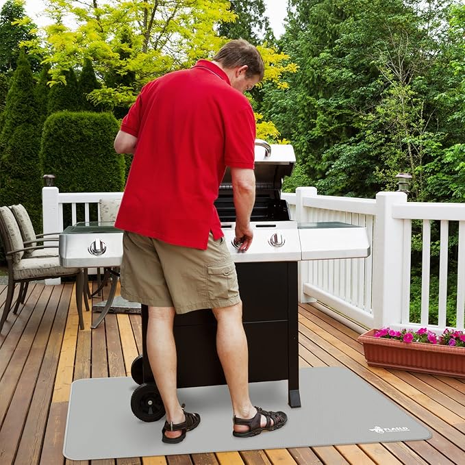 FLASLD Under Grill Mat 36x48 Inch, BBQ Grilling Pad Washable Floor Mat to Protect Decks and Patios from Grease Splatter and Grill Heat, Fireproof Fireplace Hearth Mat, Gray