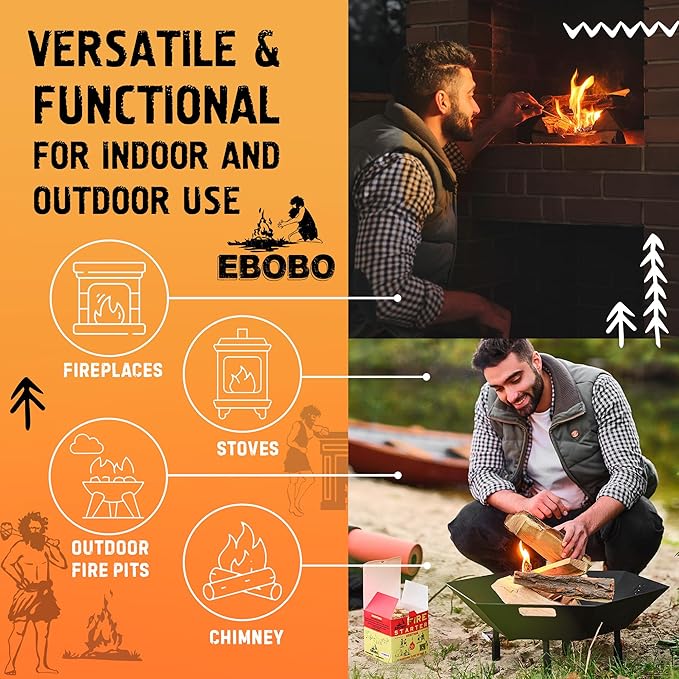 50 pcs Natural Fire Starters for Fireplace, Wood Stove, Charcoal Grill, BBQ, Fire Pit & Smoker β Wood Wool & Wax Rolls β Easy to Light, No Prep, No Mess