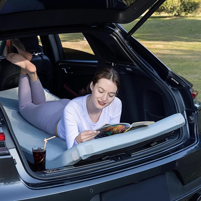 Kingfun Memory Foam Camping Sleeping Pad, CertiPUR-US Camping Mattress Waterproof Roll Up Mattress Guest Bed, Thick Floor Sleeping Mat for Car Truck Tent for Adults with Travel Bag