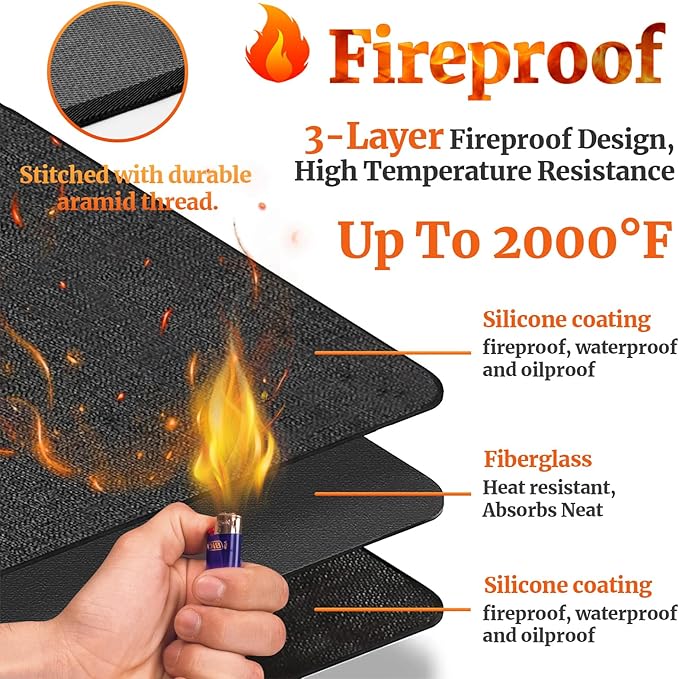 38" Round Fire Pit Mat for Solo Stove Bonfire/Under Grill Mat for Outdoor Grill Fireproof Waterproof Oil-Proof, 4 Layers Fireproof Mat Fireplace Mat BBQ Mat Solo Stove Mat for Deck Patio Grass Smoker