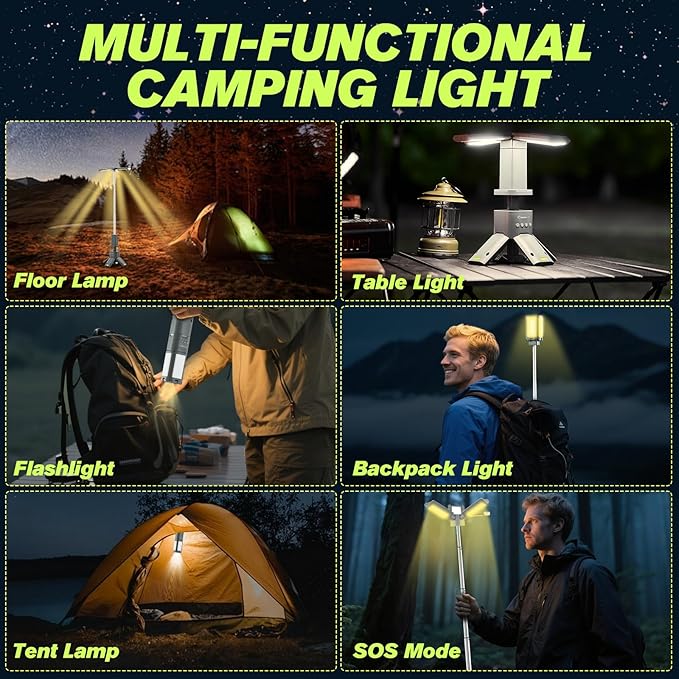 Telescopic Camping Lantern, 14000mAh Rechargeable Camping Lights with Portable Power Supply, Dimmable Magnetic Tent Lamps 6000 Lumen Outdoor Work Lighting for Hiking, Camping, Home Emergency