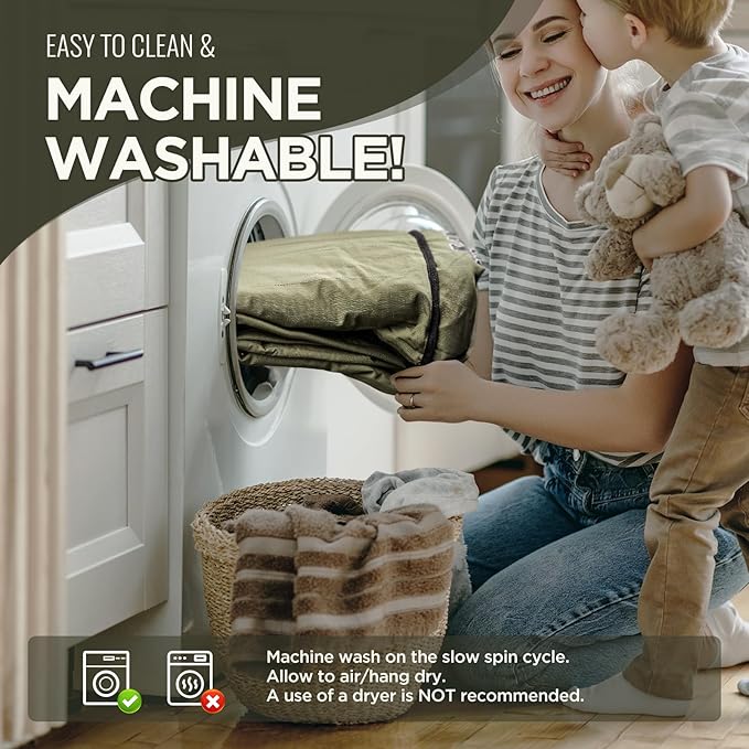 Detachable Tri Folding Sleeping Pad for Camping, Ultra-Thick 5.5 Inch Air Mattress, Quick Inflate, Zipper Design for Detachment, Machine Washable, Family Pad for Camping & Traveling, Green