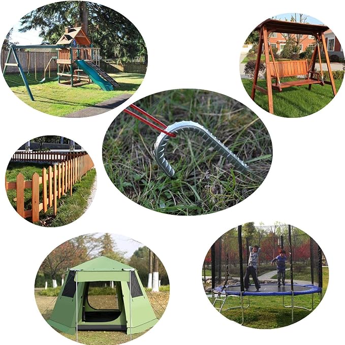 Rebar Stakes 12 inch, 5/16" Diameter Heavy Duty J Hook Stakes 12 Pack, Galvanized Anti-Rust Ground Anchor Long Tent Stakes for Dog Fence Trompoline Swing Set