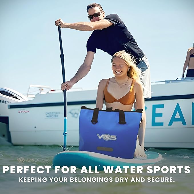 VOS Waterproof Premium Dry Bag – All-purpose Tote Bag with Zip Pocket (Blue) - Keep Your Gear & Personal Items Dry During Hiking, Camping, and Water Sports