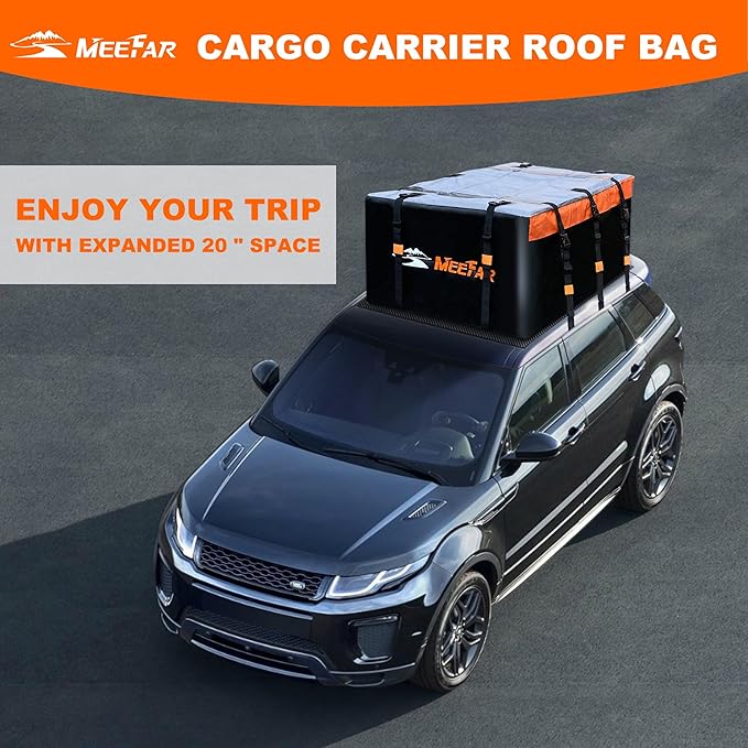 MeeFar Rooftop Cargo Carrier Car Roof Bag 20 Cubic Feet 100% Waterproof Car Top Carrier, Fits All Vehicle with/Without Rack,Include Anti-Slip Mat,10 Reinforced Straps,6 Door Hooks,Luggage Lock