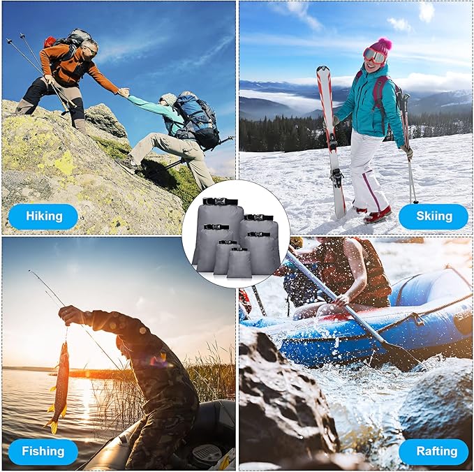 Shappy 6 Pcs Waterproof Dry Bag Set 6 Sizes Lightweight Sacks and Long Adjustable Shoulder Strap Outdoor Water Proof Keep Gear Dry Bag Stuff Sacks for Backpacking, Boating, Hiking, Camping (Gray)