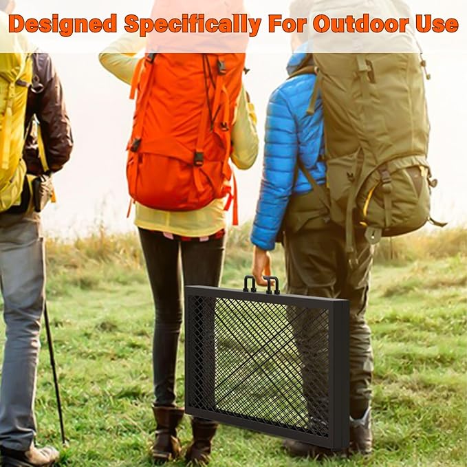 only fire Foldable X-Marks Fire Pit Cooking Grate, Portable Campfire BBQ Grill for Outdoor, Square Heavy Duty Steel Campfire Grill Grate with Handles, 36 inch