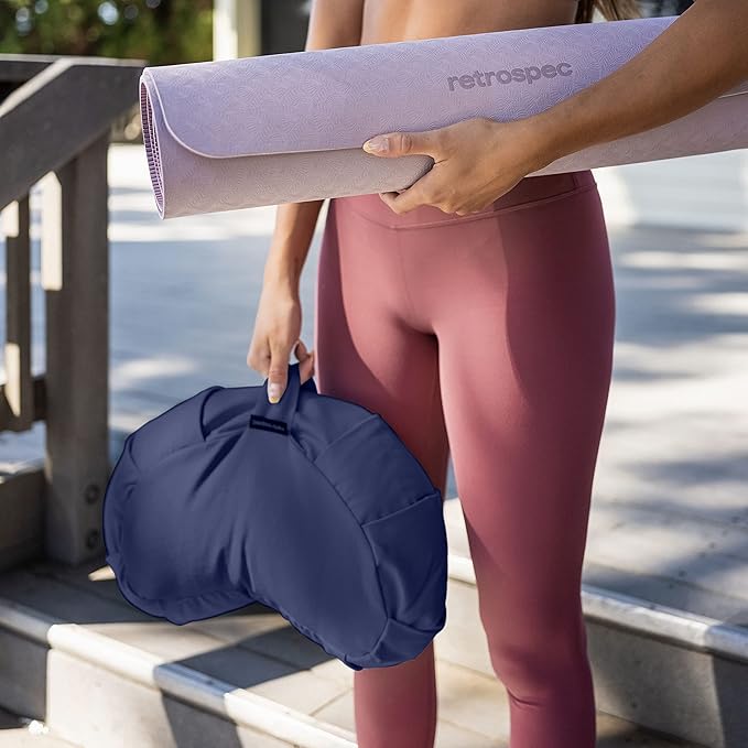 Retrospec Sedona Zafu Meditation Cushion Filled w/Buckwheat Hulls - Yoga Pillow for Meditation Practices - Machine Washable 100% Cotton Cover & Durable Carry Handle; Crescent, Midnight