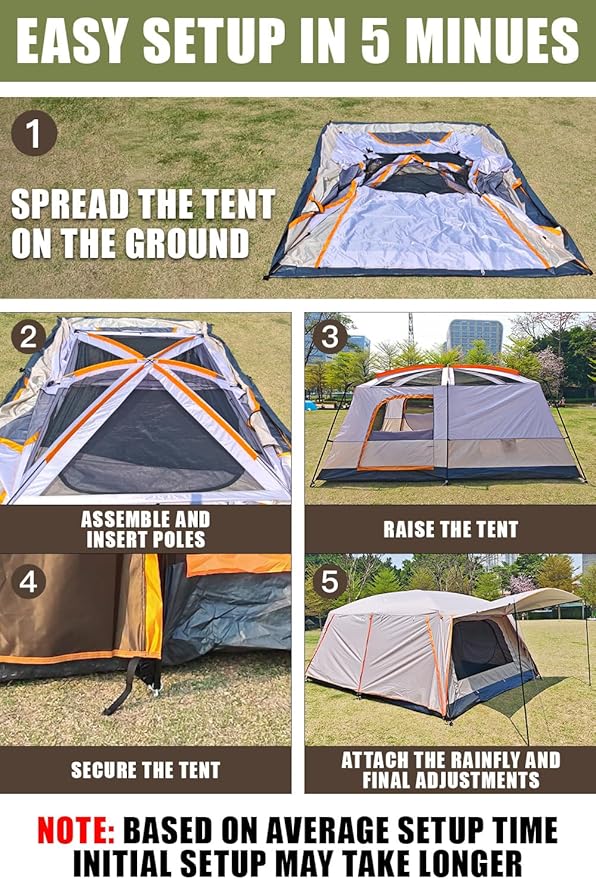 Camping Tents, 4-8 Person Stand Up Tent, Straight-Wall Design,with Full-Coverage PU-Coated All-Around Tents for Camping, Hiking, Picnic, Bivy