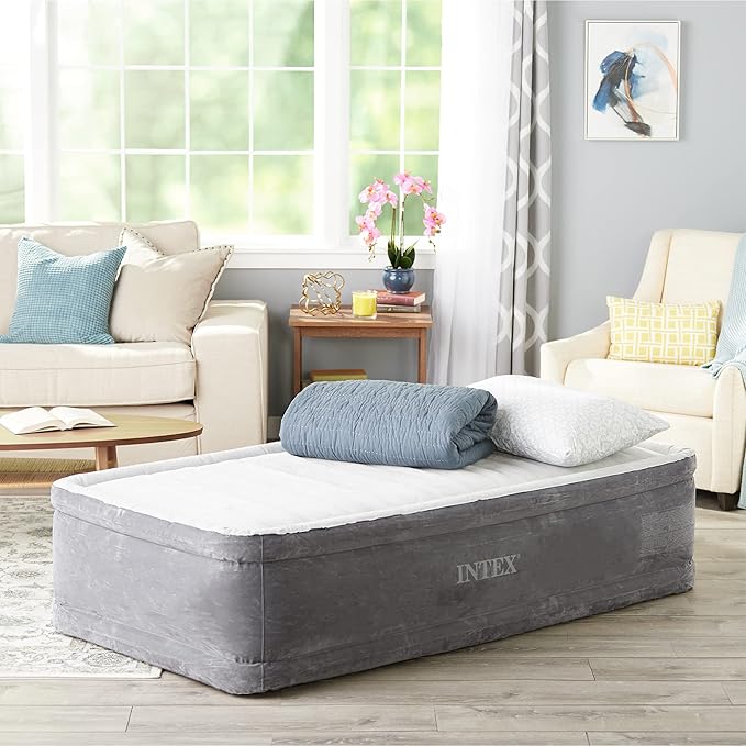 Intex Comfort Dura-Beam Airbed Internal Electric Pump Bed Height Elevated (2020 Model)
