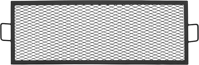 Sunnydaze X-Marks Fire Pit Cooking Grate - Outdoor Rectangle Black Steel BBQ Campfire Grill with Handles - 40-Inch