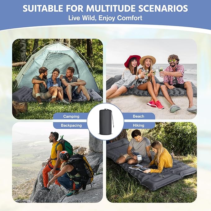 Sleeping Pad for Camping -Ultralight Inflatable Sleeping Mat with Pillow, Built-in Foot Pump, Compact & Lightweight Camping Mattress Pad for Camp, Backpacking, Hiking, Travel Tent (Grey)