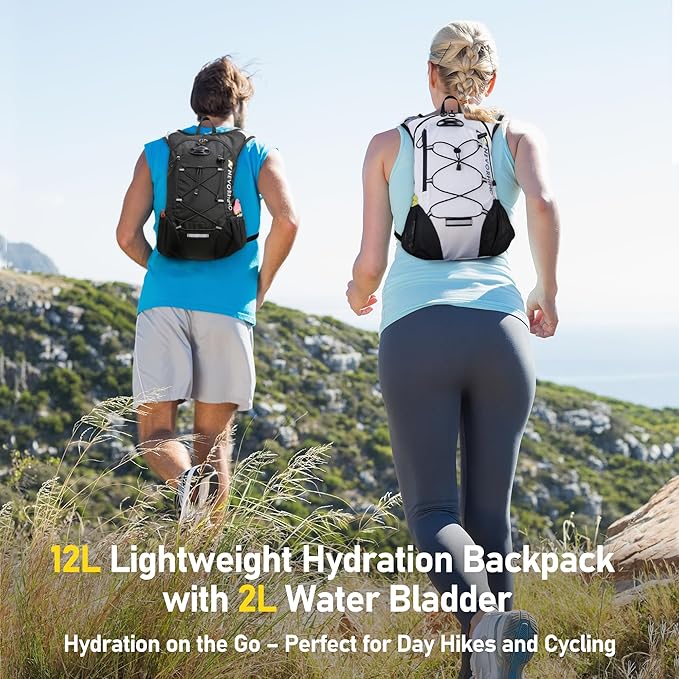 Lightweight Hydration Backpack, Running Backpack with 2L Water Bladder, Hydro Water Daypack for Cycling Hiking Rave for Men Women