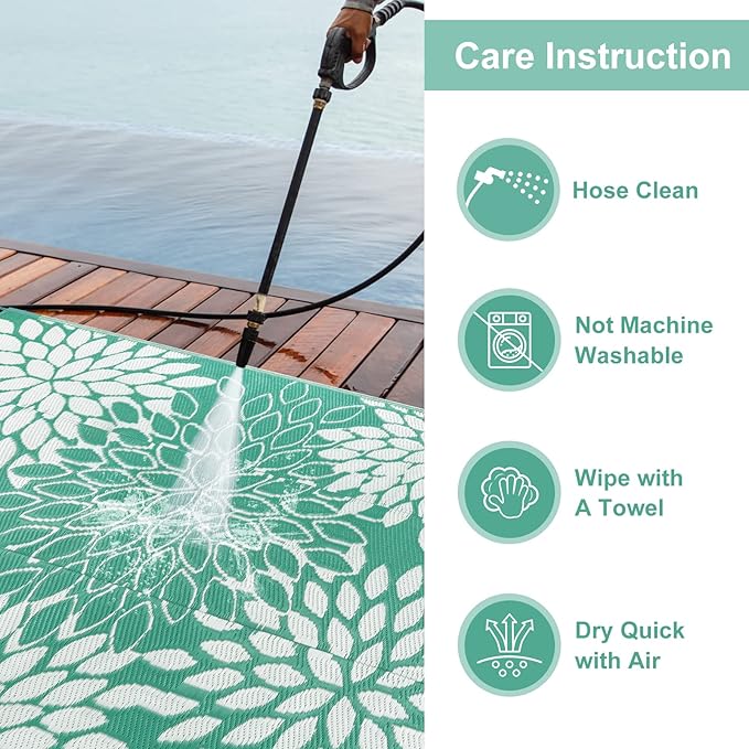 Anidaroel Outdoor Rugs 8x10ft for Patios Clearance Waterproof, Reversible Tropical Plastic Straw Camping Mat Outside Rug, Large Outdoor Area Rug for RV, Porch, Deck, Balcony, Picnic(8'x10')