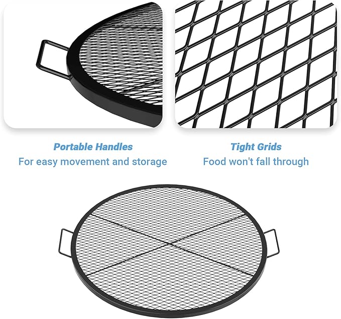 Stanbroil Heavy Duty X-Marks Fire Pit Cooking Grill Grates with Support X Wire - Outdoor Round BBQ Campfire Grill Grid - Camping Cookware, 30 Inch