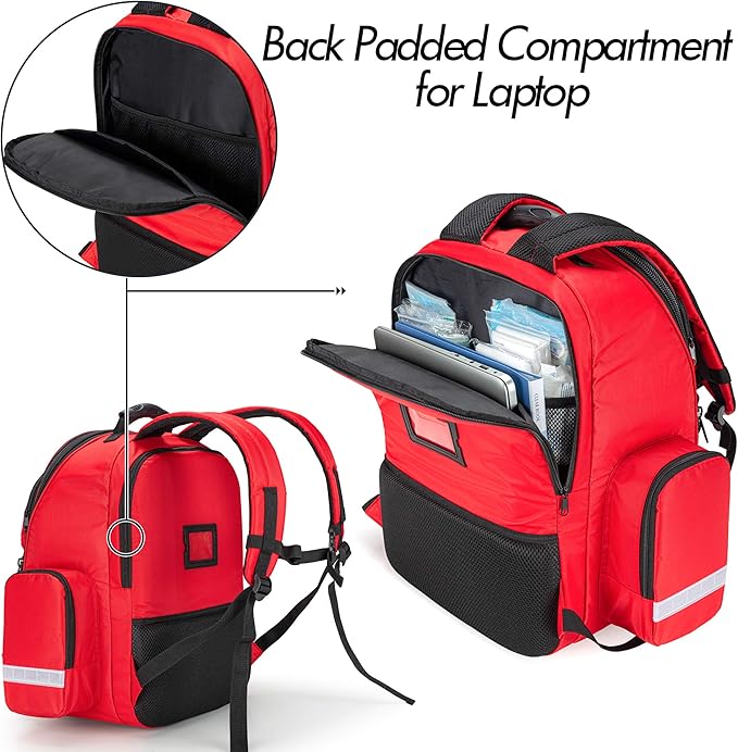 Trunab First Responder Bag Trauma Backpack Empty, Medical Emergency Kits Storage Jump Bag Pack for EMT, EMS, Police, Firefighters, Safety Officers - Patented Design Red