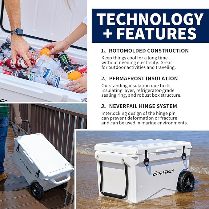 EchoSmile 25/30/35/40/60/75 Quart Rotomolded Cooler, Built to Stand up to The Rigors of The Journey