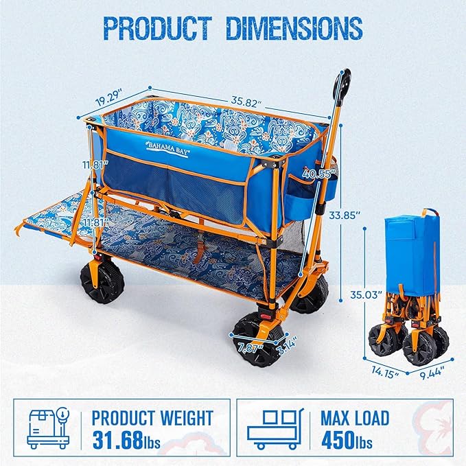 400L Collapsible Double Decker Wagon,Folding Cart with 54" Lower Decker,Heavy Duty Utility Wagon Cart with All-Terrain Big Wheels for Outdoor,Camping,Shopping,Garden