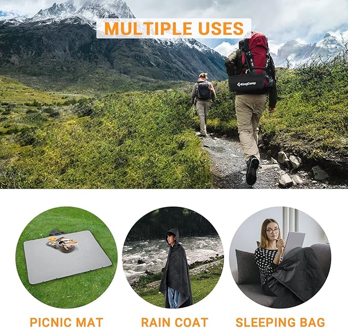 KingCamp Hooded Stadium Blanket - Waterproof & Windproof Fleece Blanket for Sports, Concerts, Park, Travel & Hiking