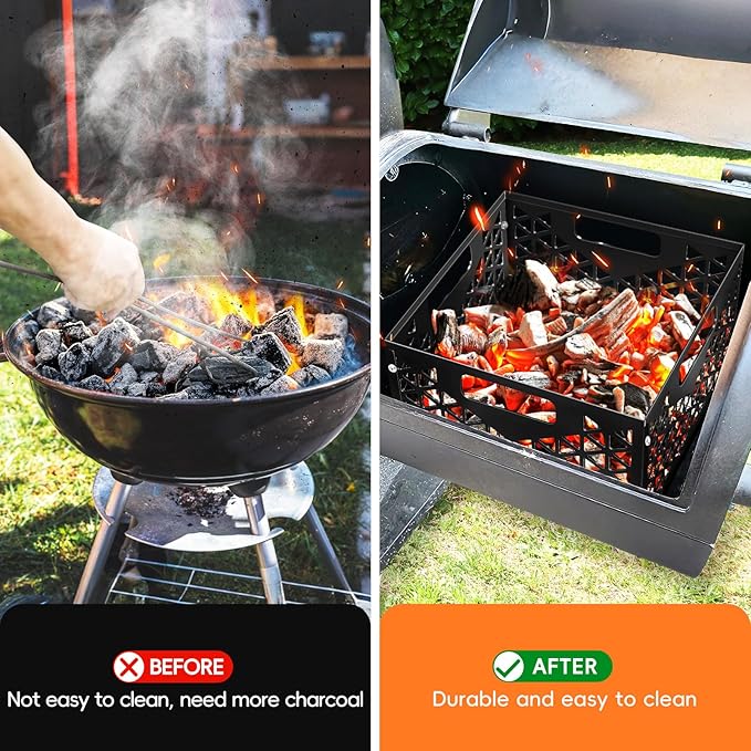 Charcoal Firebox Basket for Oklahoma Joe Offset Smoker, Grill Accessories for Long and Efficient Smoking, 12" x 12" x 7.5 "Fire Basket for Oklahoma Joes Highland (Only 4 Screws) (black)