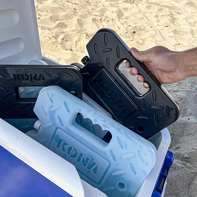 Kona Black/Ice Large Ice Packs for Coolers - Long Lasting Design - Refreezable Reusable Cooler Ice Pack (2)