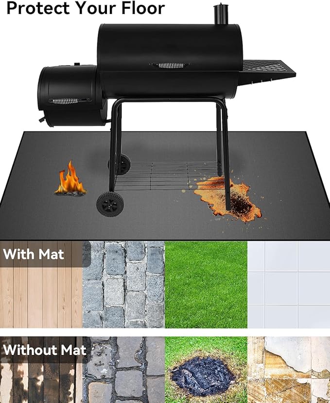 65 x 40 inch Heavy Duty Large Under Grill Mats for Outdoor Grill, Double-Sided Fireproof, Waterproof, Oil Proof Deck and Patio Protector Mat, BBQ Mat Grill Floor Mats Fireplace Fire Pit Mat