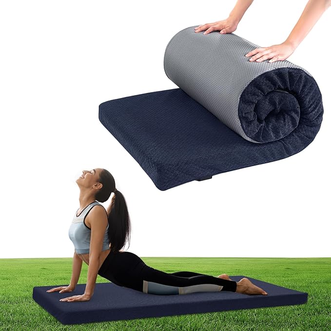 HOMBYS Memory Foam Camping Mattress Pad,Portable Sleeping Pad for Adult,Waterproof Cot Mattress,Roll Up Floor Mattress,Foldable Backpacking Travel Bed for Hiking,Guest Bed