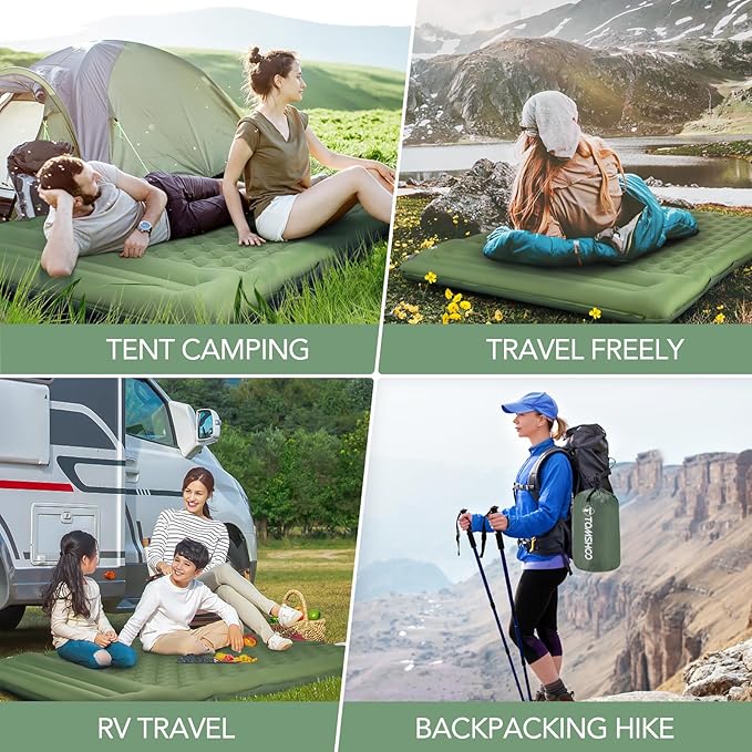 TOMSHOO Double Sleeping Pad, Inflatable Sleeping Mat Built-in Pump Camping Mat Upgraded Support Camping Mattress with Pillow, 2 Carabiner, Carry Bag, Repair Kit-77''L*53''W*5''H
