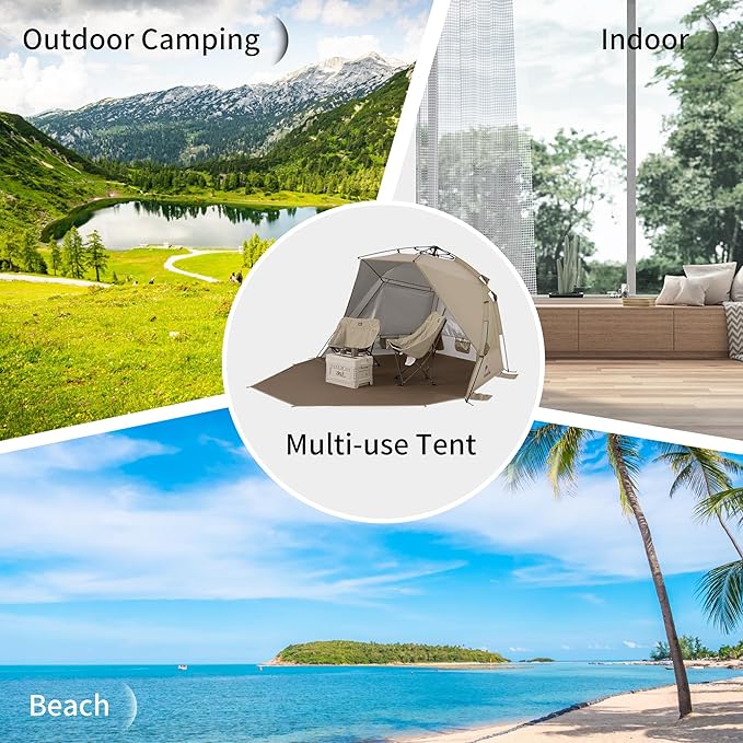 Naturehike Beach Tent Sun Shelter for 3-4 Person, Automatic Easy Set up Pop up Instant Tent, UPF50+ UV Protection Portable Canopy Privacy Tent (Light Brown)