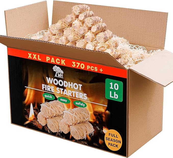 WH Natural Fire Starters for Campfires & Grill - 10lb - 370 pcs Large Box - Long-Burning Charcoal Starters - Odorless Firestarters for Outdoor Fire Pit, Fireplace - Quick Ignite