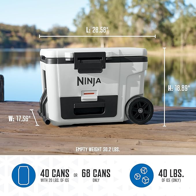 Ninja | Cooler | FrostVault 45QT Cooler with Wheels | Insulated with Temp Dry Storage Drawer | Keeps Ice Cold for Days | for The Beach, Camping, Picnics & More | Cloud White | FB245WH