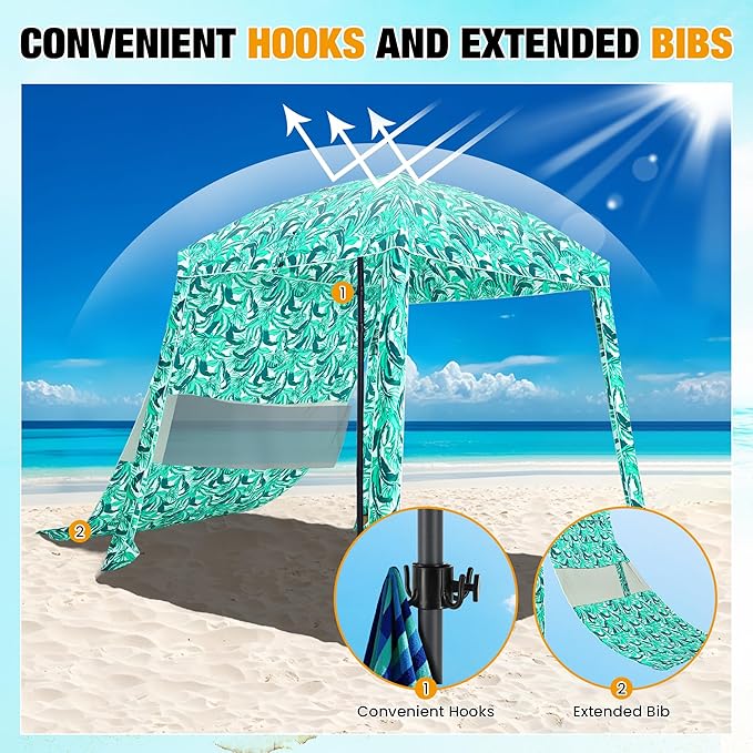 HOMEDEMO Beach Cabana UPF 50+, 6'×6' Beach Canopy, Easy Set up and Take Down, Cool Cabana Beach Tent with Sand Pockets, Side Wall Beach Shade Canopy Wind Waterproof for Kids, Family & Friends