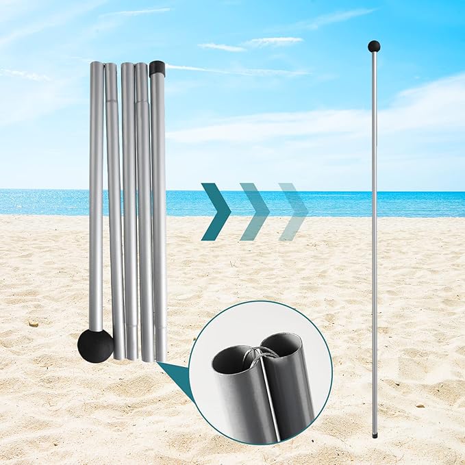 Beach Tent Sun Shelter - 9.8 x 6.5 Ft Beach Canopy UPF50+ UV Protection with Sandbags, Poles, Grond Pegs and Anti-Wind Ropes for Camping, Fishing, Backyard and Picnics