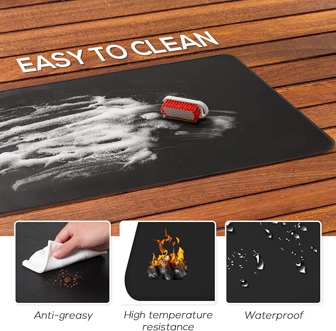 FLASLD Fireproof Fireplace Mat Hearth Rug 24×42inch, Fire Resistent Gas Grill Splatter Mat Heat Resistant Non Stick BBQ Patio Protector Grilling Gear, Floor Protective Rug