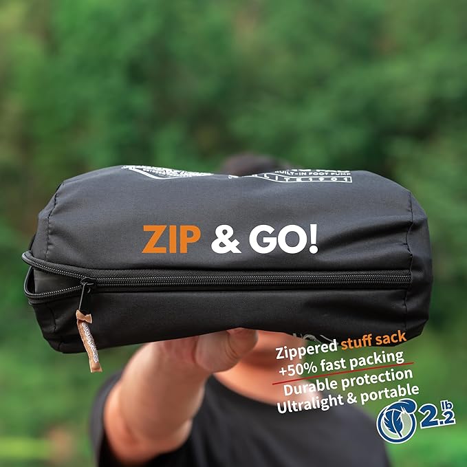 ZOOOBELIVES Camping Sleeping Pad with Built-in Pump & Pillow, 5-Inch Thick, 27-Inch Wide, Ultralight Inflatable Camp Mat with Snap Buttons, Compact for Hiking Backpacking and Travel - Airlite1901