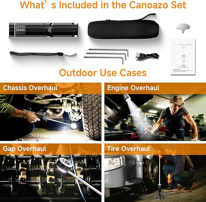 Rechargeable 20000mAh Camping Light, Telescopic Camping Lights, Collapsible Magnetic Camping Lantern with Stand IPX6 Waterproof Flashlights, Camping Lamp for Emergency, Hiking (Black)