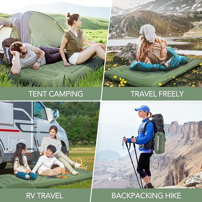 TOMSHOO Sleeping Pad, Ultralight Camping Mat Inflatable Sleeping Mat 77''X28'' Camping Mattress with Pillow Built-in Foot Pump with 2 Carabiners for Camping, Hiking, Travel, Tent