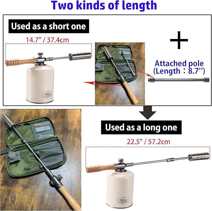 CAMPINGMOON Camping Grill Torch Dual Fuel Head Flame Adjustable for Charcoal Starter with Storage Case MT-3955/I-1010 (Butane + Isobutane)