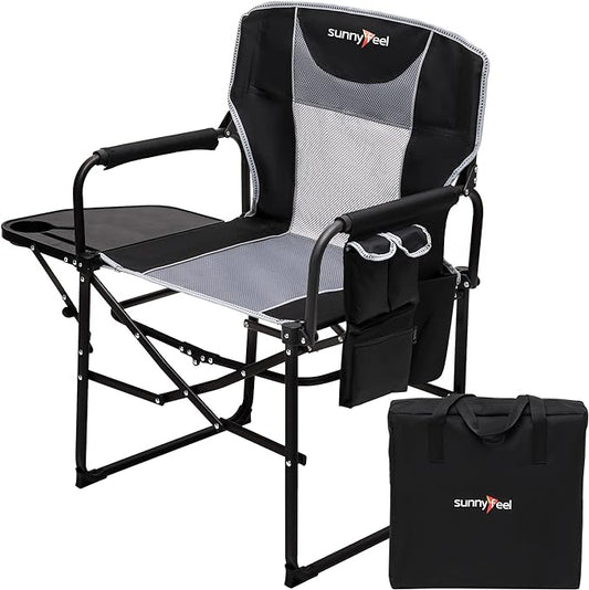 SUNNYFEEL Camping Directors Chair, Heavy Duty,Oversized Portable Folding Chair with Side Table, Pocket for Beach, Fishing,Trip,Picnic,Lawn,Concert Outdoor Foldable Camp Chairs