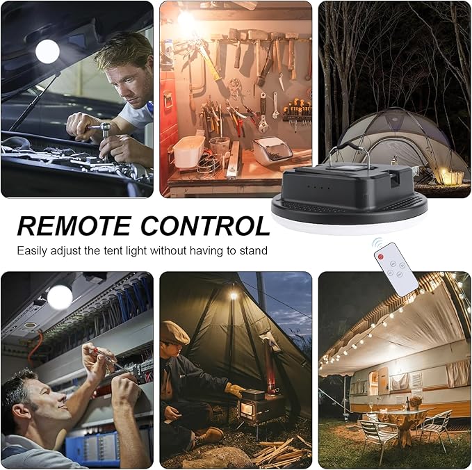 10000 mAh Portable LED Camping Light Rechargeable,3 Light Colors & 1500LM Stepless Dimming Tent Light, IPX65 Waterproof, Magnetic Base for Hurricane Emergencies, Outdoor, Hiking, Home (Telecontrol)