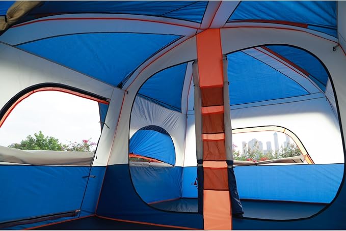 KTT Extra Large Tent 12 Person,2 Bay-Windows,Family Cabin Tents,14'Lx10'Wx6.58'H,2 Rooms and 3 Doors 3 Windows with Mesh,Waterproof,Straight Wall,Big Tent for Outdoor,Picnic,Camping,Gathering
