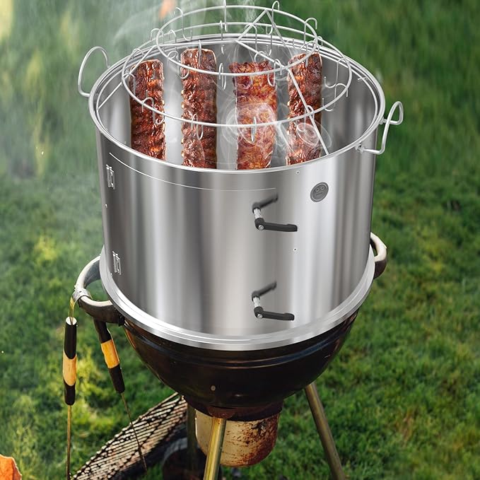 only fire Stainless Steel Grill Cooking Smoking Attachment, Charcoal, Rib Hanging System for Weber 22 inch Kettle Grills - Turns Your Kettle into Smoker