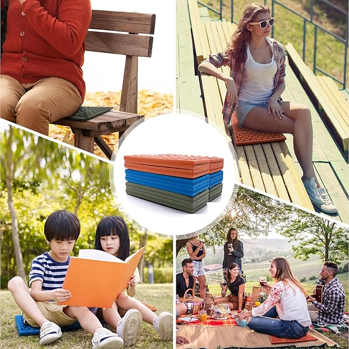 BKS 2PCS Camping Portable Foam Seat Pad, Foldable Z Waterproof Sitting Mat for Outdoor,Green/Blue/Orange……