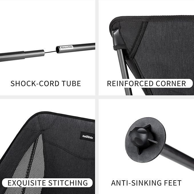 Naturehike YL05 Camping Chair, Ultralight Portable Camp Chair with Storage Bag, Compact Folding Beach Chair for Backpacking Hiking Fishing Picnic